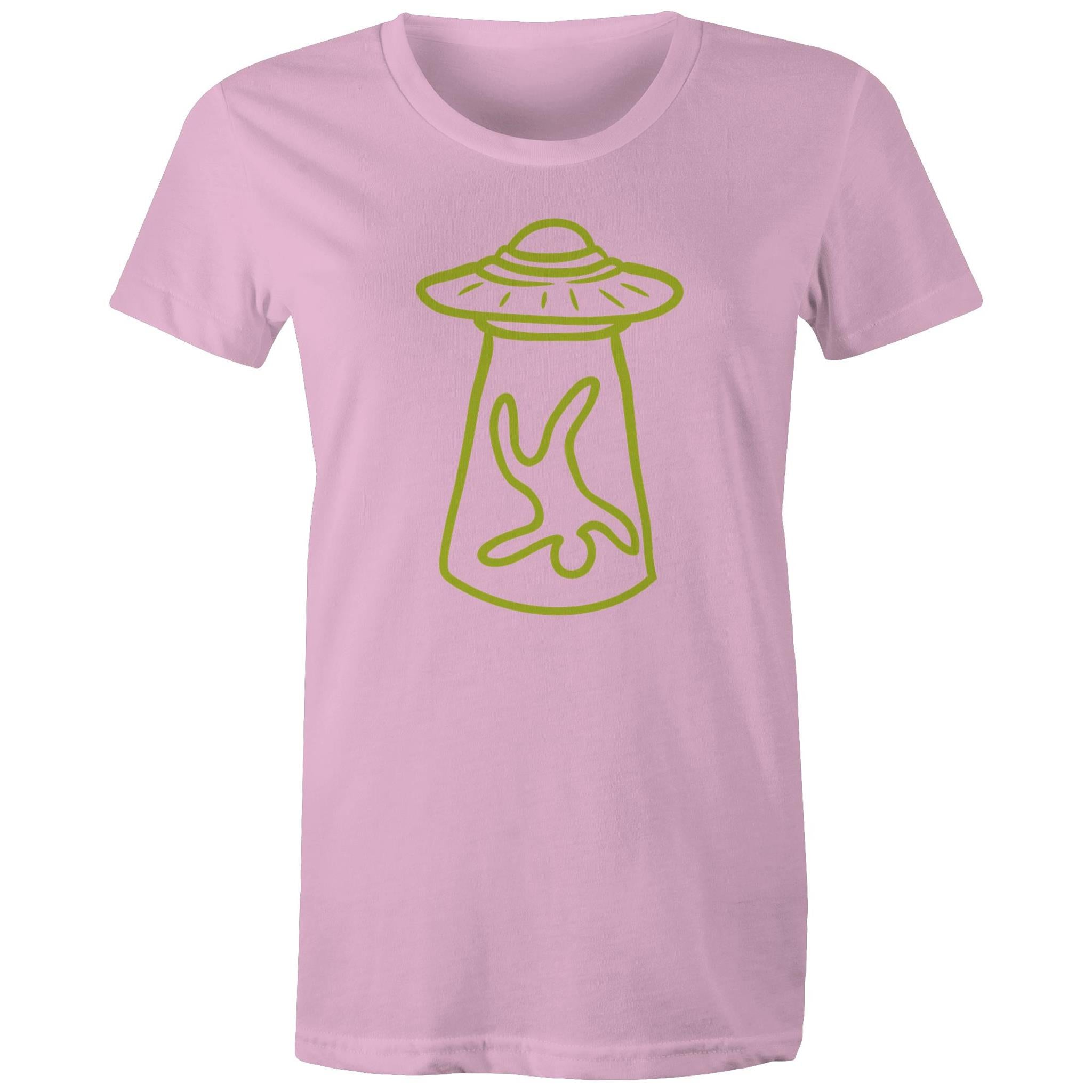 Alien Abduction - Womens T-shirt Pink Womens T-shirt Printed In Australia Sci Fi