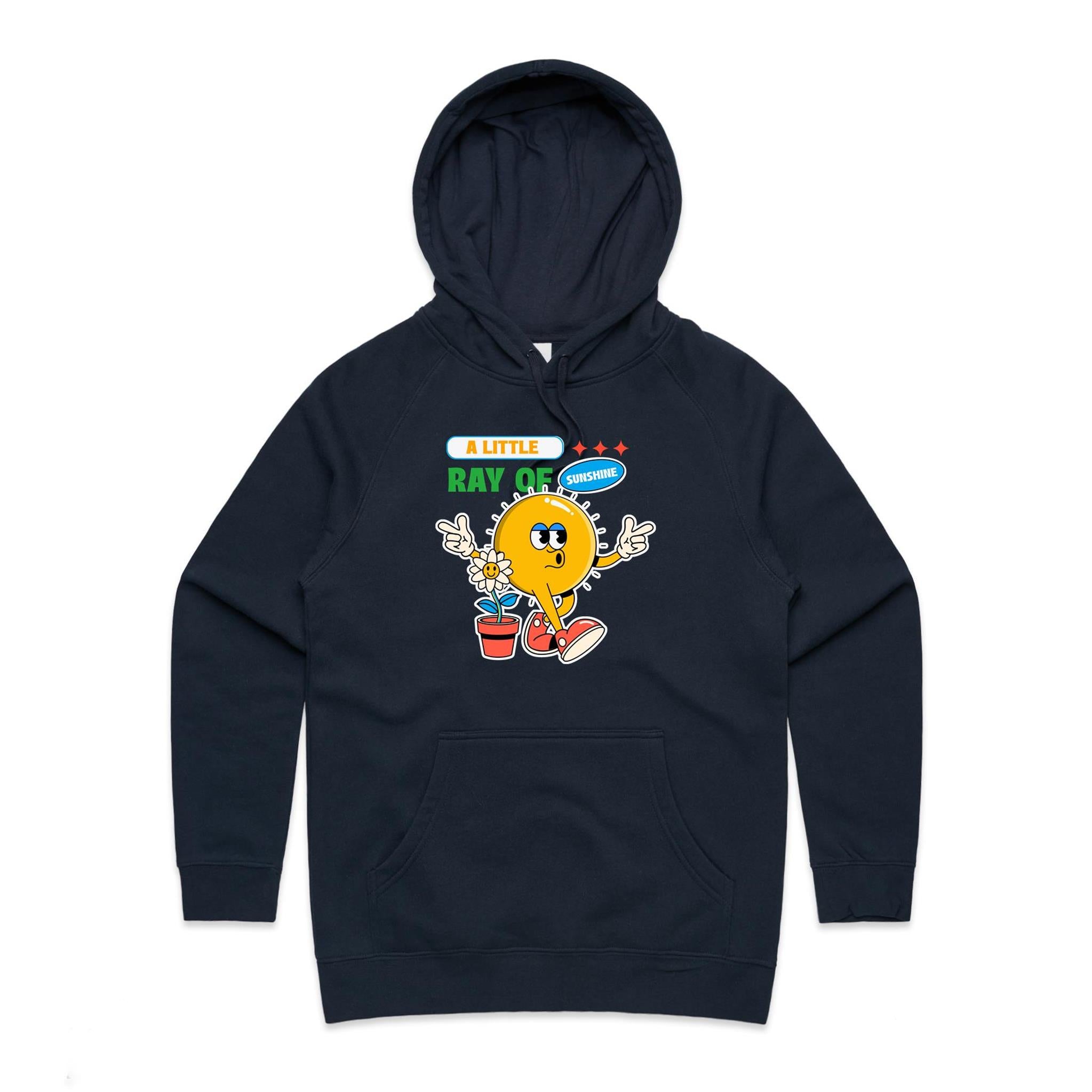 A Little Ray Of Sunshine - Womens Hoodie Navy Womens Hoodie Positivity Printed In Australia