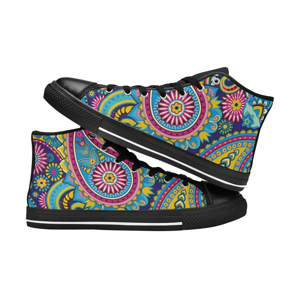 Bright Paisley - Men's High Top Canvas Shoes