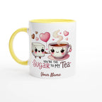 Personalised - You're The Sugar To My Tea, Valentine - White 11oz Ceramic Mug with Colour Inside Ceramic Yellow Personalised 11oz Mug