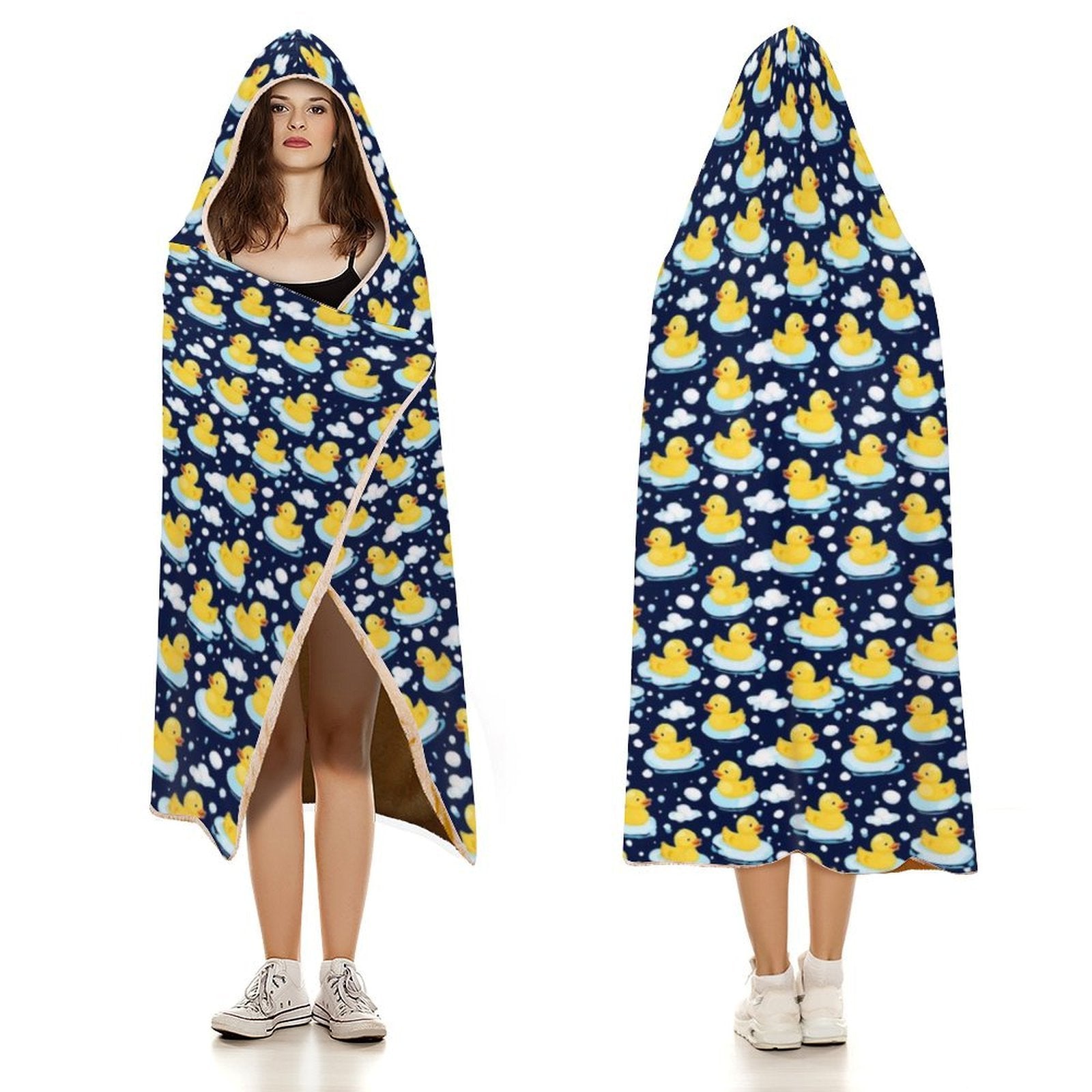 Rubber Ducks On Dark Kids Hooded Blanket 100cm x 130cm