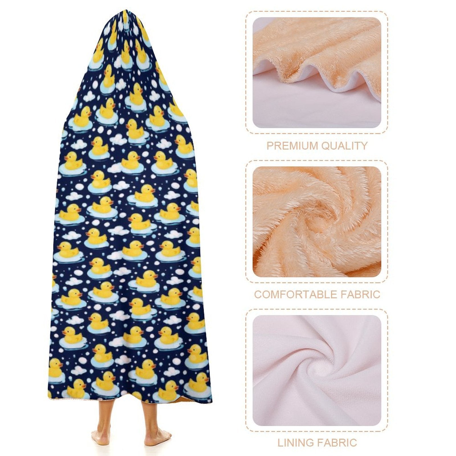 Rubber Ducks On Dark Kids Hooded Blanket 100cm x 130cm