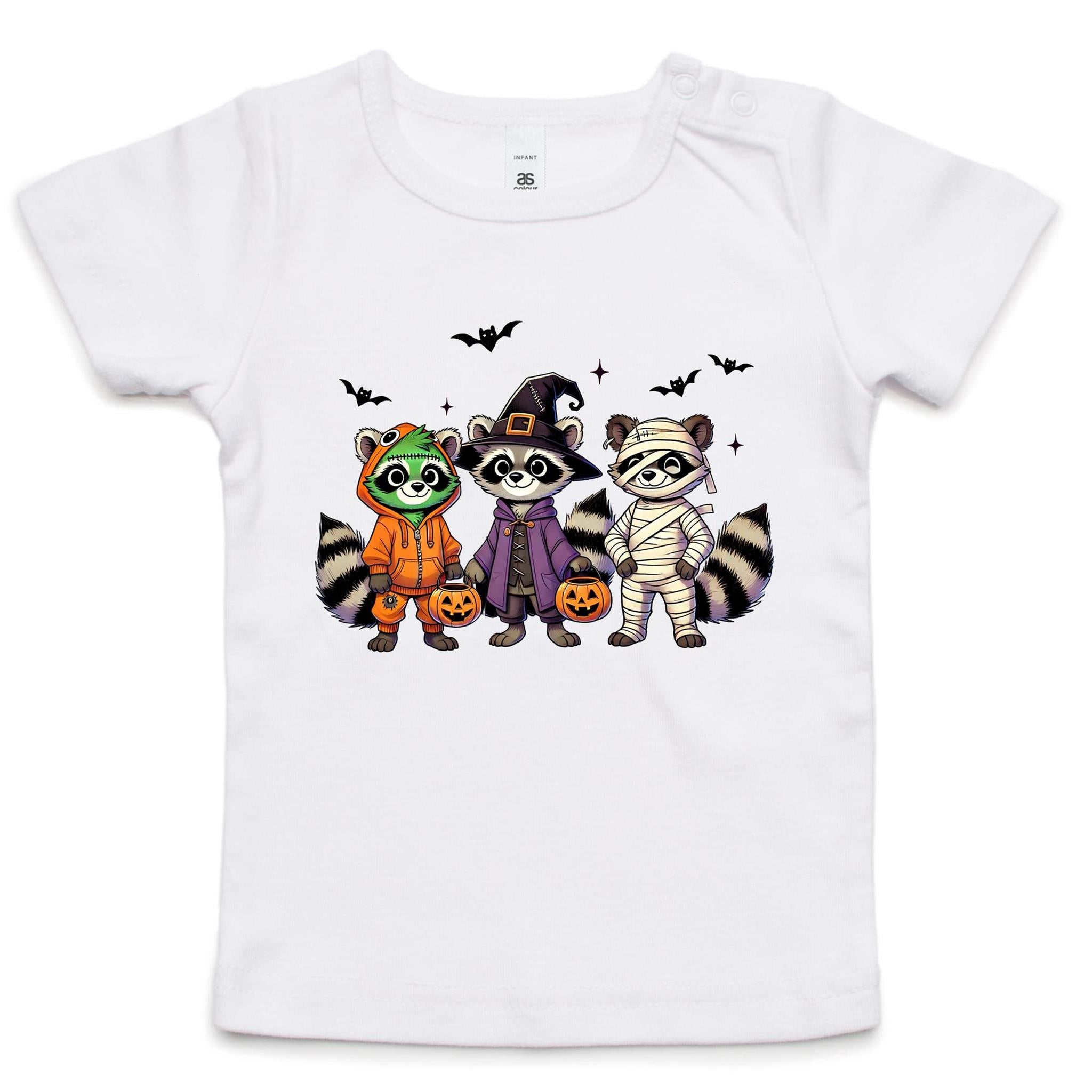 Halloween Raccoons - Baby T-shirt White Baby T-shirt Halloween Printed In Australia
