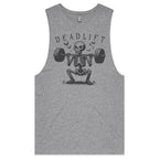 Deadlift, Skeleton Lifting Weights - Tank Top Tee Grey Marle Drop Arm Tank Top Fitness Printed In Australia