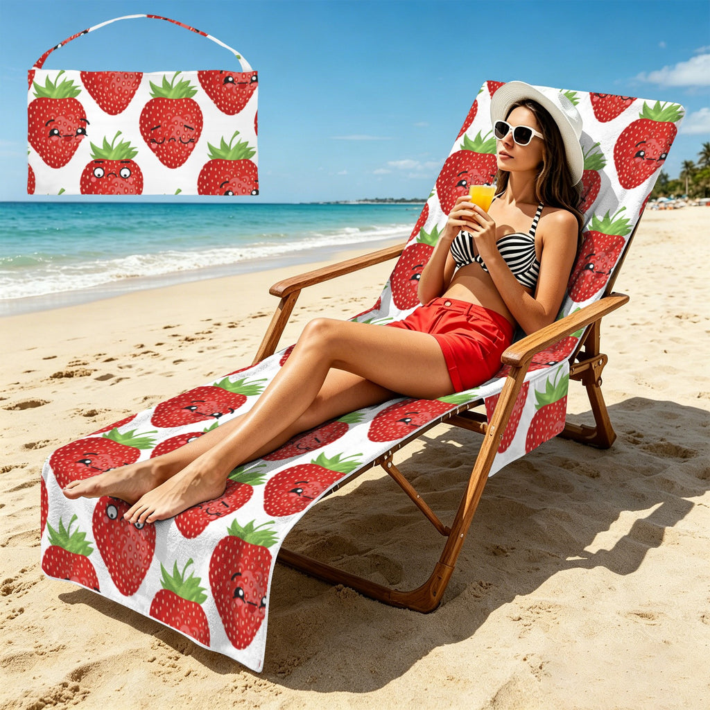 Strawberry Characters Beach Chair Towel Cover with Side Pockets