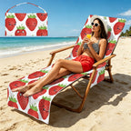 Strawberry Characters Beach Chair Towel Cover with Side Pockets