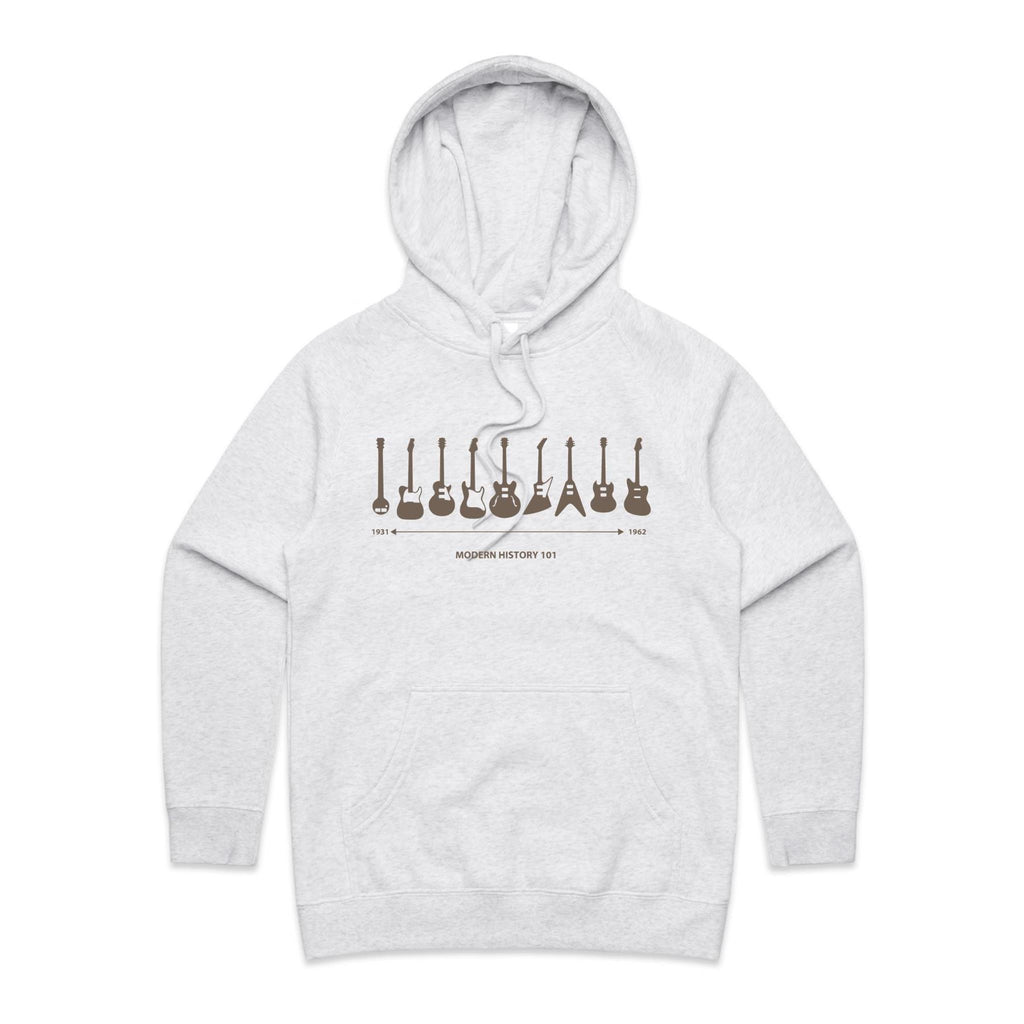 Guitar Timeline - Womens Hoodie White Marle Womens Hoodie Music Printed In Australia