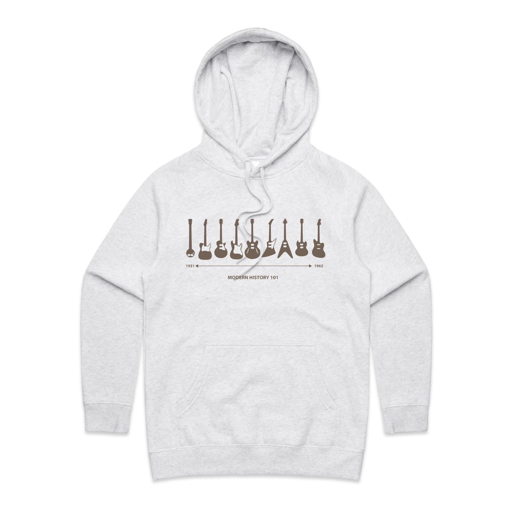Guitar Timeline - Womens Hoodie White Marle Womens Hoodie Music Printed In Australia