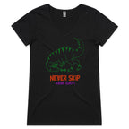 Never Skip Arm Day, T-Rex - Womens V-Neck T-Shirt Black Womens Active V-Neck T-shirt Fitness Printed In Australia