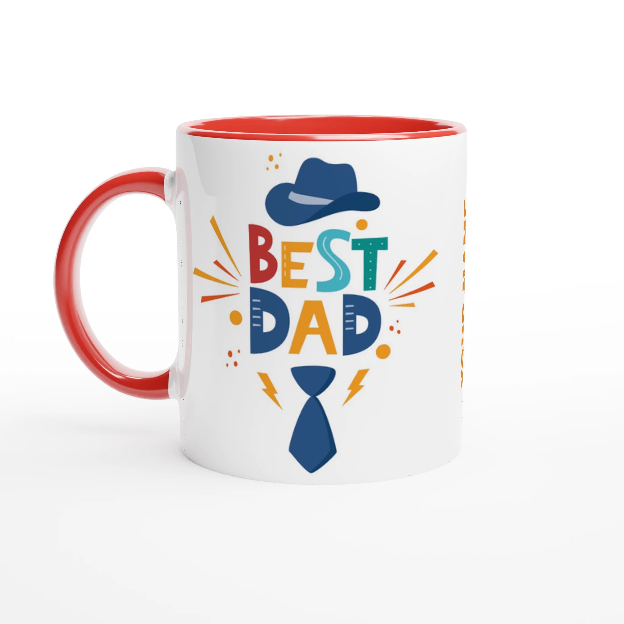Personalise - Best Dad, Hat And Tie - White 11oz Ceramic Mug Ceramic Red Personalised Mug customise Dad Globally Fulfilled personalise