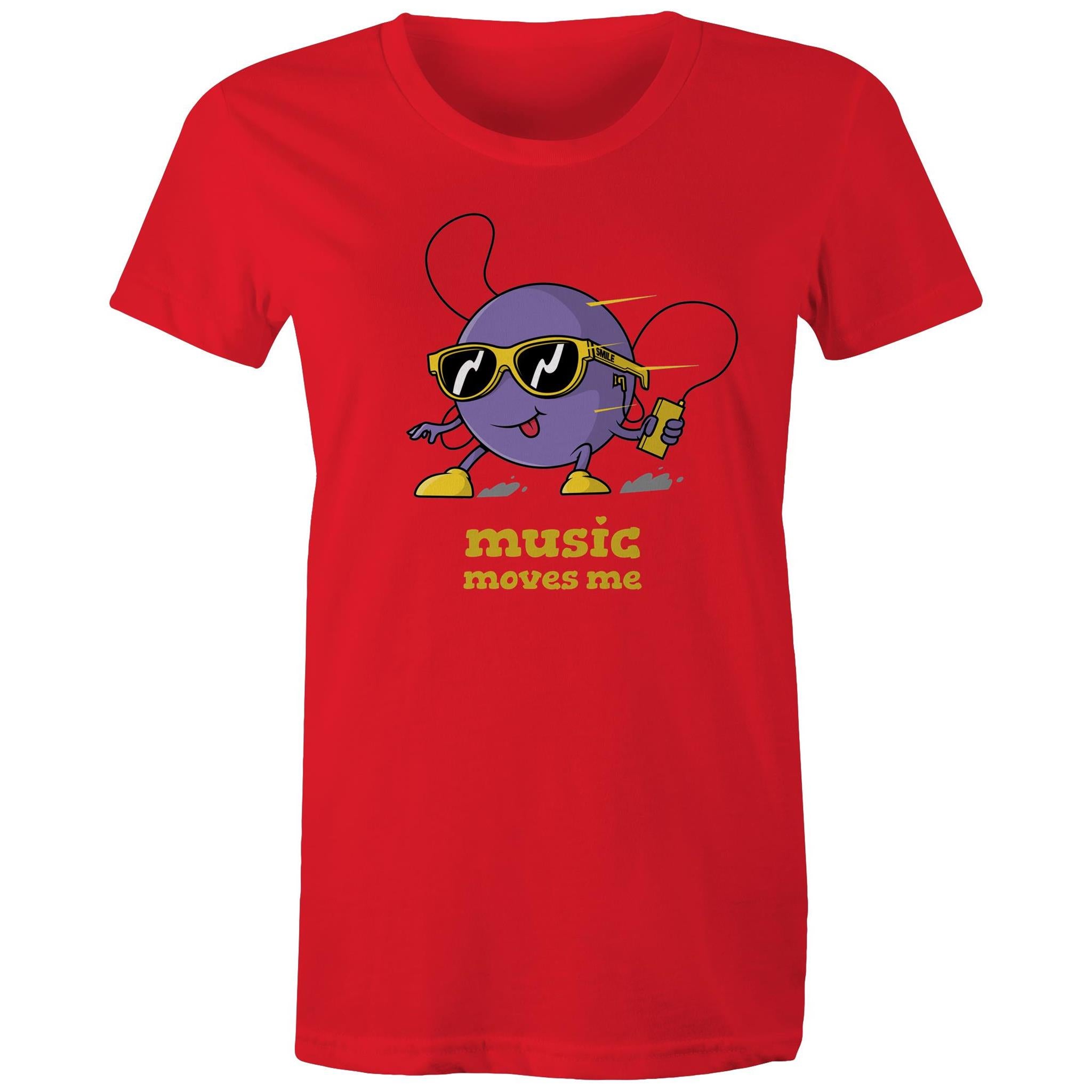 Music Moves Me - Womens T-shirt Red Womens T-shirt Music Printed In Australia