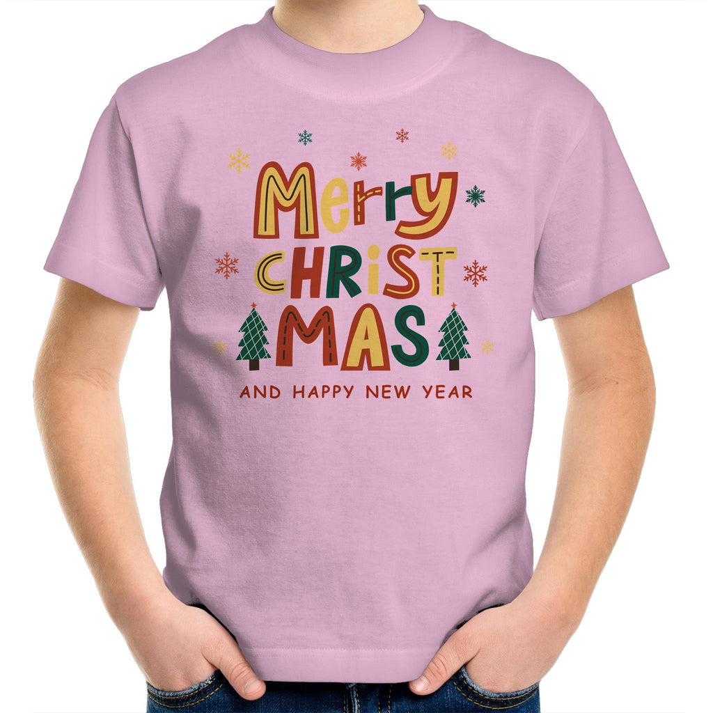 Merry Christmas And Happy New Year - Kids Youth T-Shirt Pink Kids Christmas T-shirt Christmas Printed In Australia