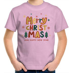 Merry Christmas And Happy New Year - Kids Youth T-Shirt Pink Kids Christmas T-shirt Christmas Printed In Australia