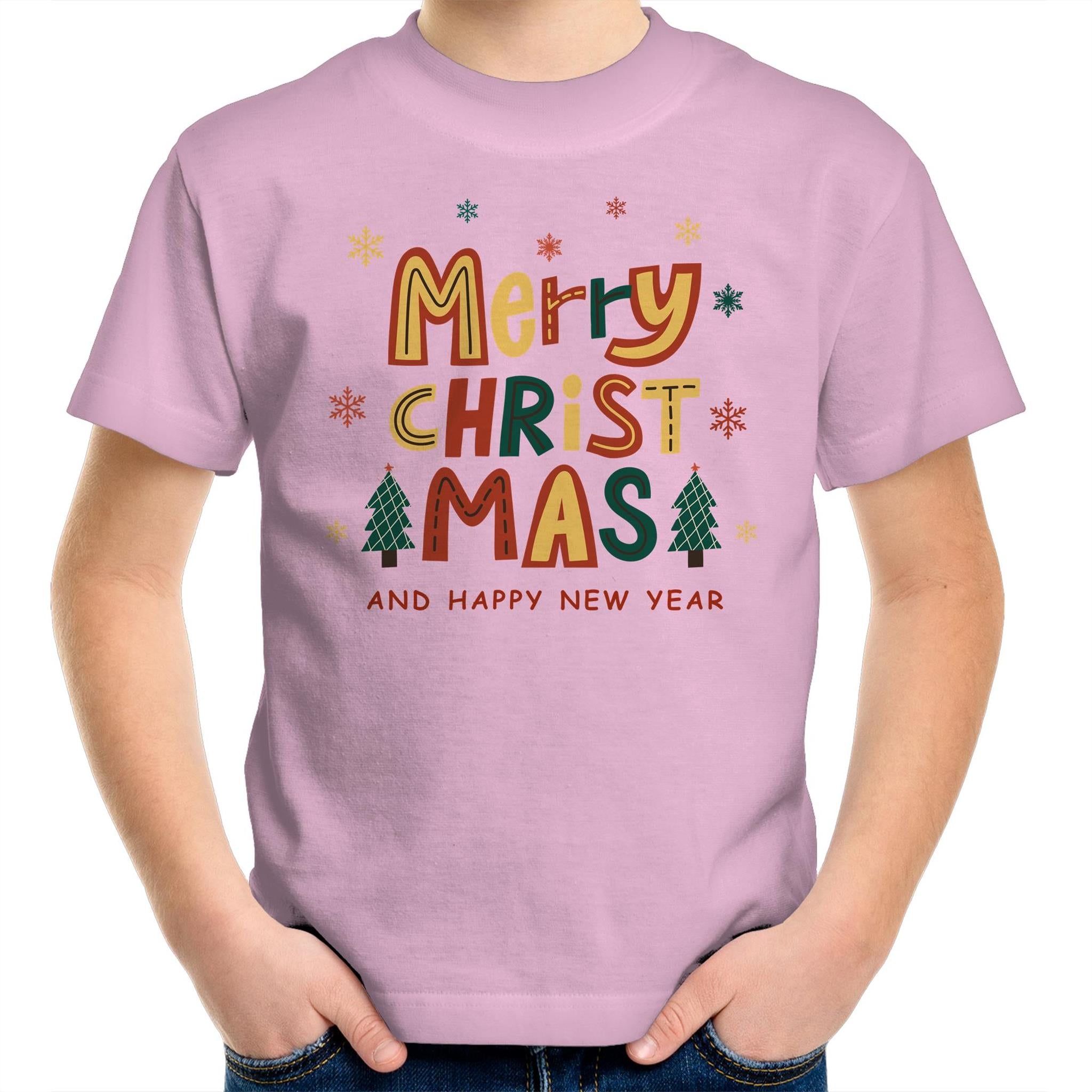 Merry Christmas And Happy New Year - Kids Youth T-Shirt Pink Kids Christmas T-shirt Christmas Printed In Australia