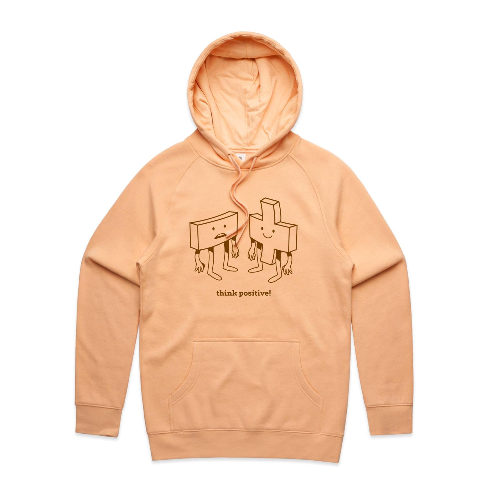 Think Positive, Maths - Mens Hoodie Peach Mens Hoodie Maths Positivity Printed In Australia