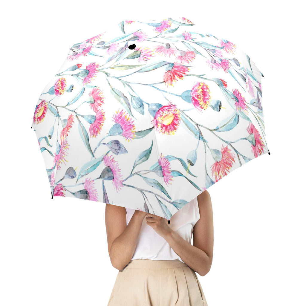 Pink Eucalyptus Flowers - Semi-Automatic Foldable Umbrella (Model U12) Semi-Automatic Foldable Umbrella (U12)