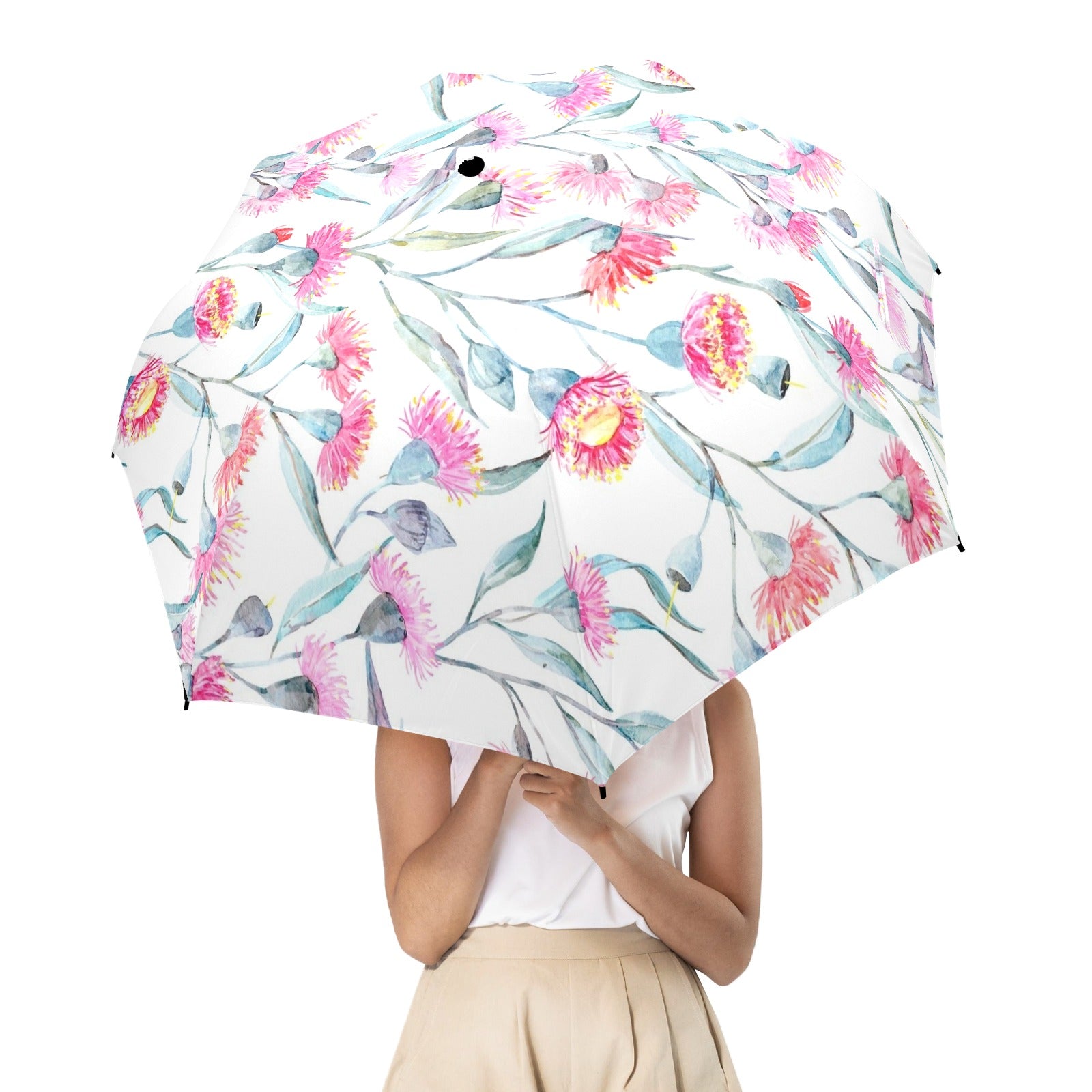 Pink Eucalyptus Flowers - Semi-Automatic Foldable Umbrella (Model U12) Semi-Automatic Foldable Umbrella (U12)