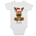 Oh Deer, Christmas Is Here, Reindeer - Baby Bodysuit White Baby Christmas Bodysuit Christmas Printed In Australia