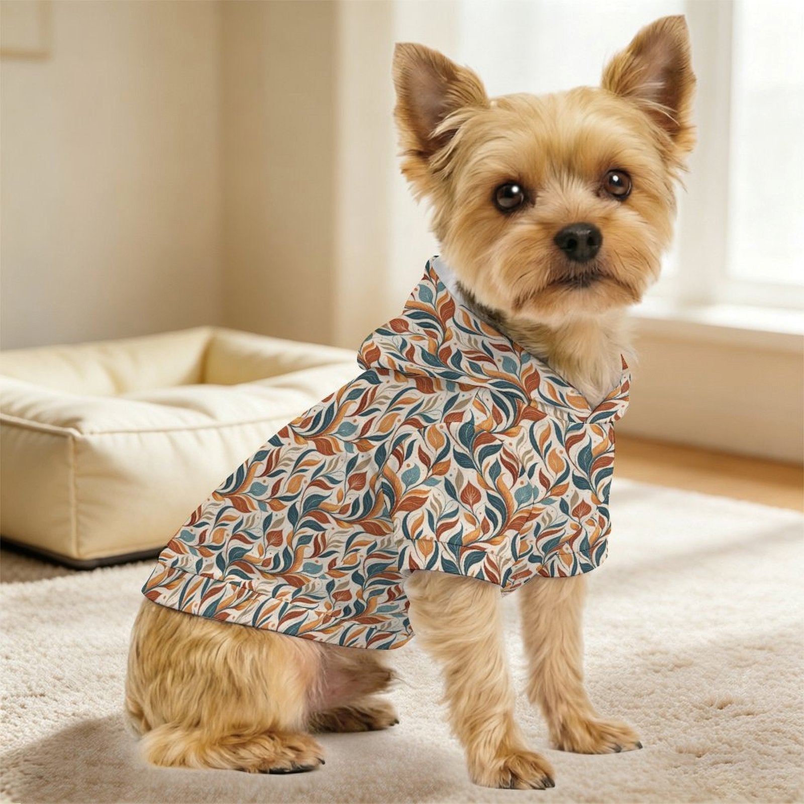 Whimsical Leaf Swirl Pet Hoodie (Small Size)