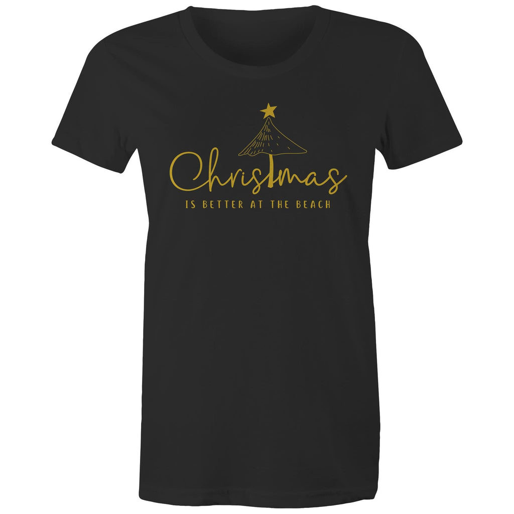 Christmas Is Better At The Beach - Womens T-shirt Black Womens Christmas T-shirt Christmas Printed In Australia