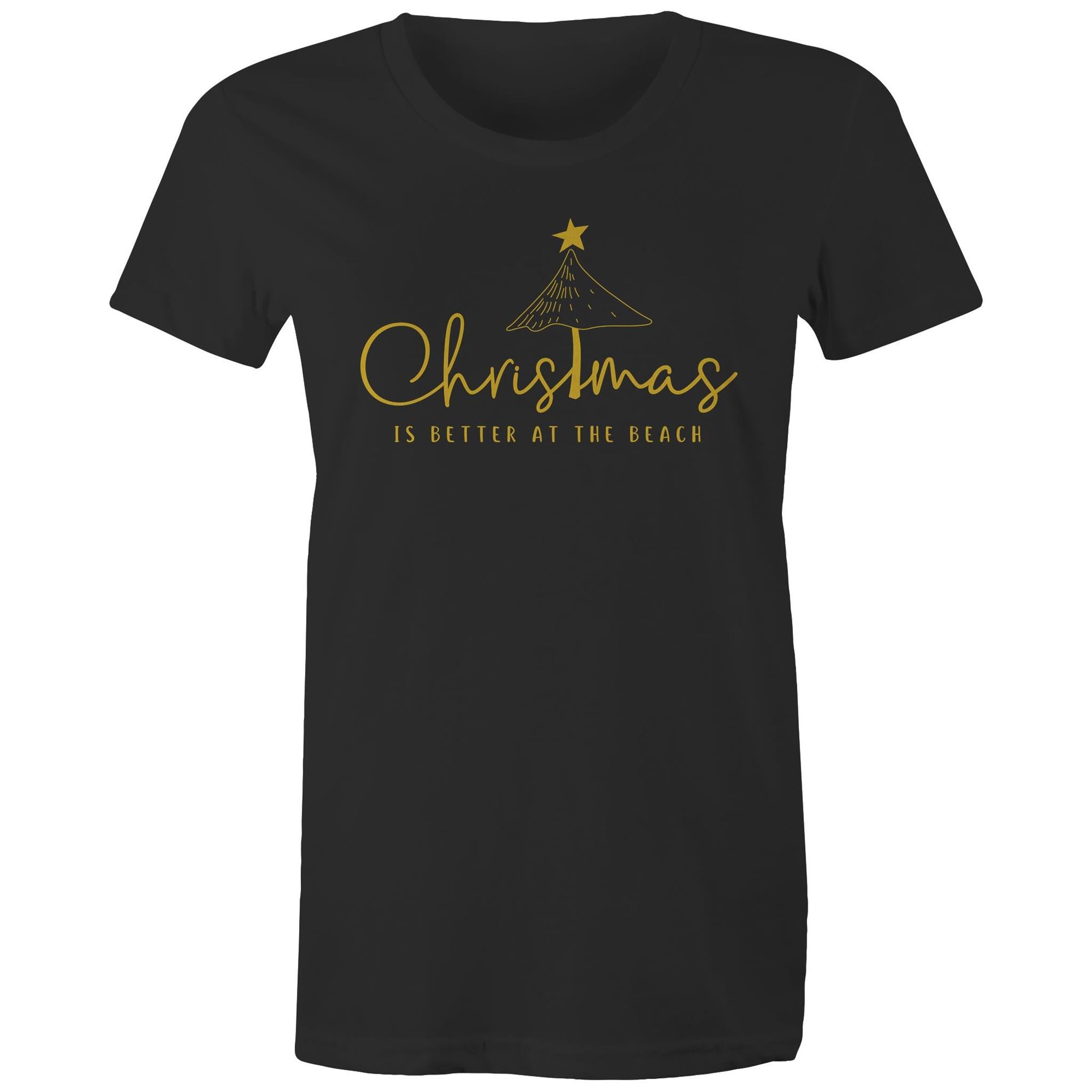 Christmas Is Better At The Beach - Womens T-shirt Black Womens Christmas T-shirt Christmas Printed In Australia