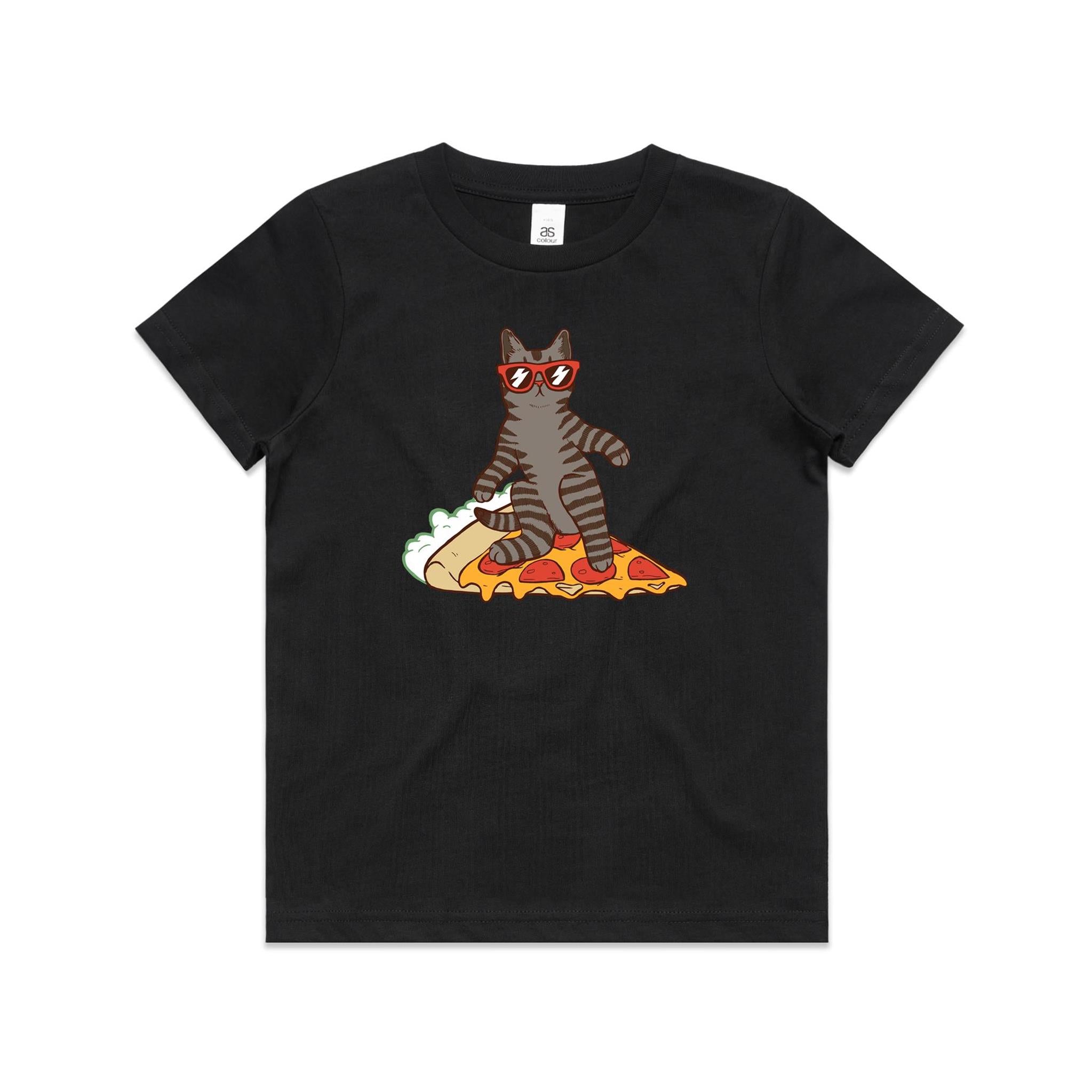 Cat Surfing On Pizza Kid's AS Colour T-shirt