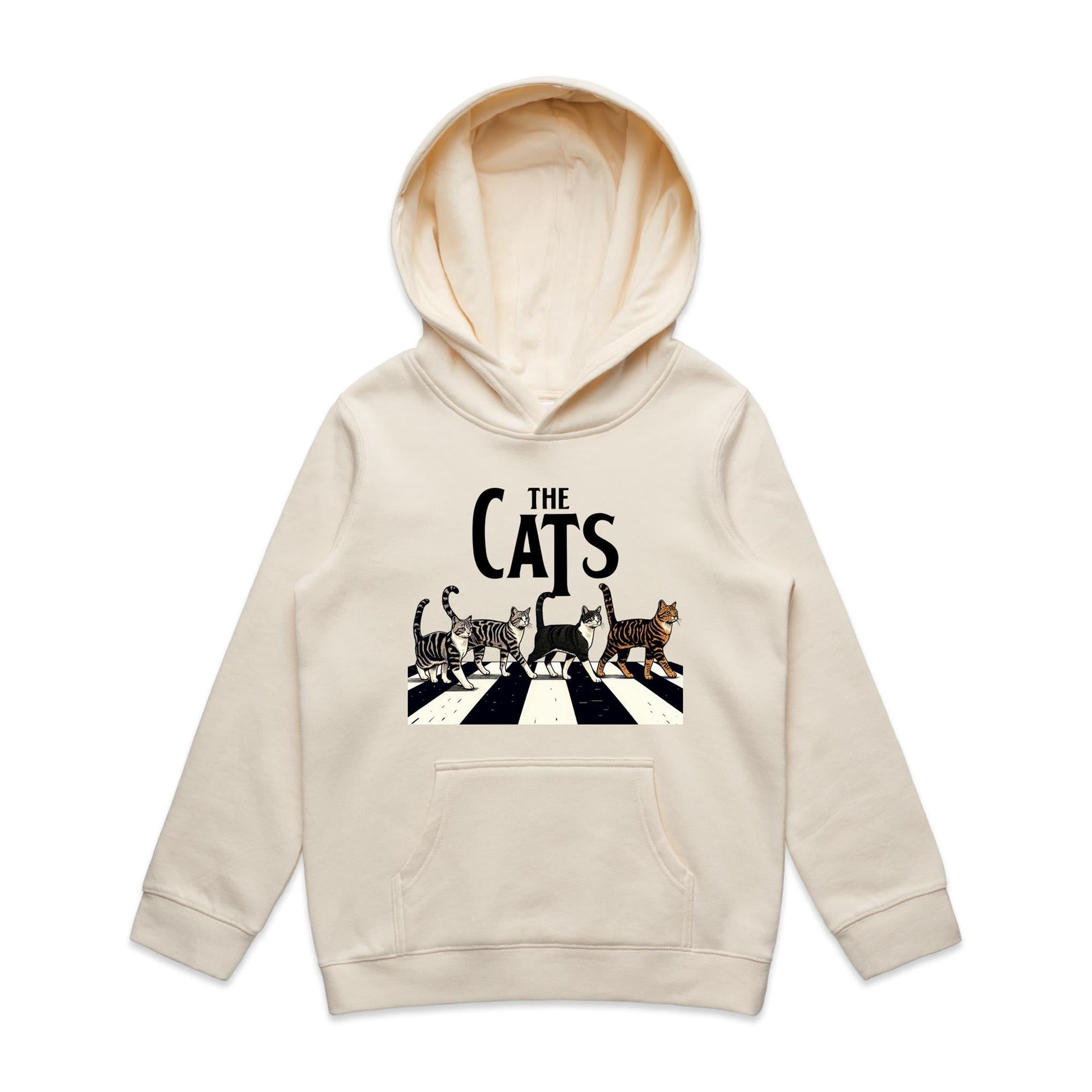 The Cats, Fab Four Crossing The Road - Kids Hoodie Ecru Kids Hoodie animal Music Printed In Australia