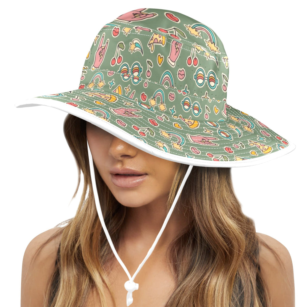 Groovy Retro Wide Brim Bucket Hat Wide Brim Bucket Hat Printed Offshore Retro
