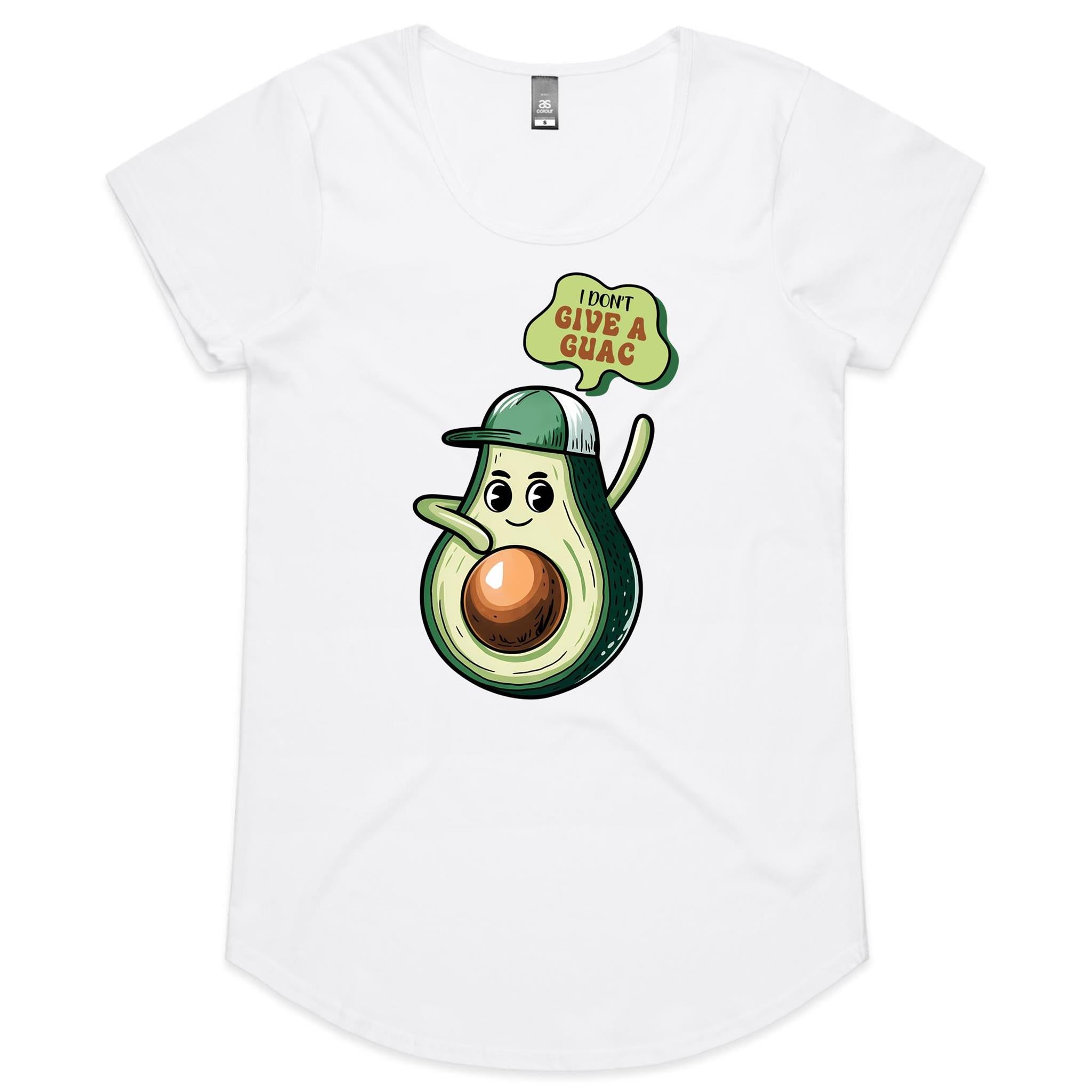 Avocado, I Don't Give A Guac - Womens Scoop Neck T-Shirt White Womens Scoop Neck T-shirt Food Printed In Australia