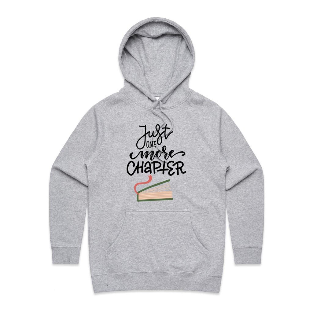 Just One More Chapter, Books - Womens Hoodie Grey Marle Womens Hoodie Printed In Australia Reading