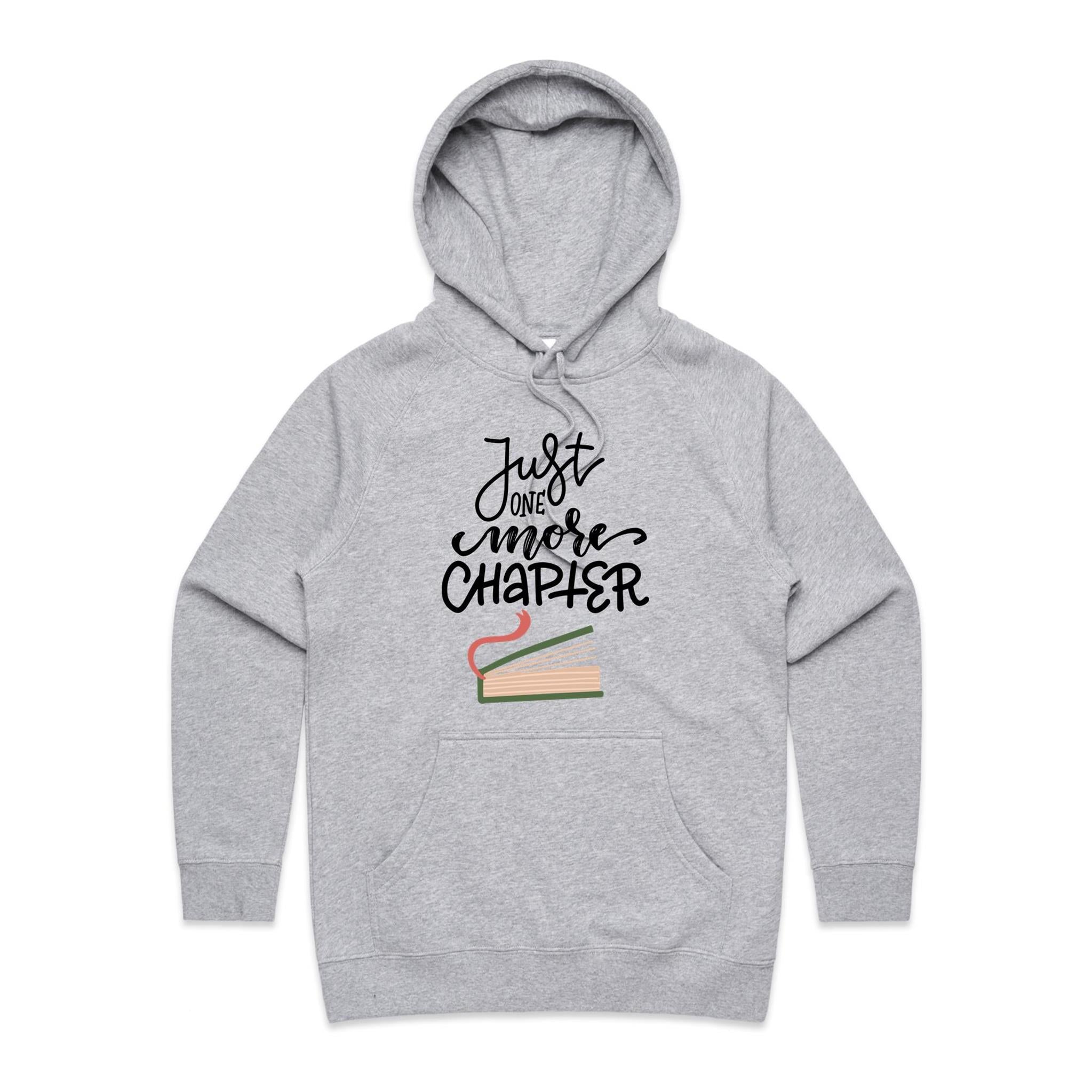 Just One More Chapter, Books - Womens Hoodie Grey Marle Womens Hoodie Printed In Australia Reading