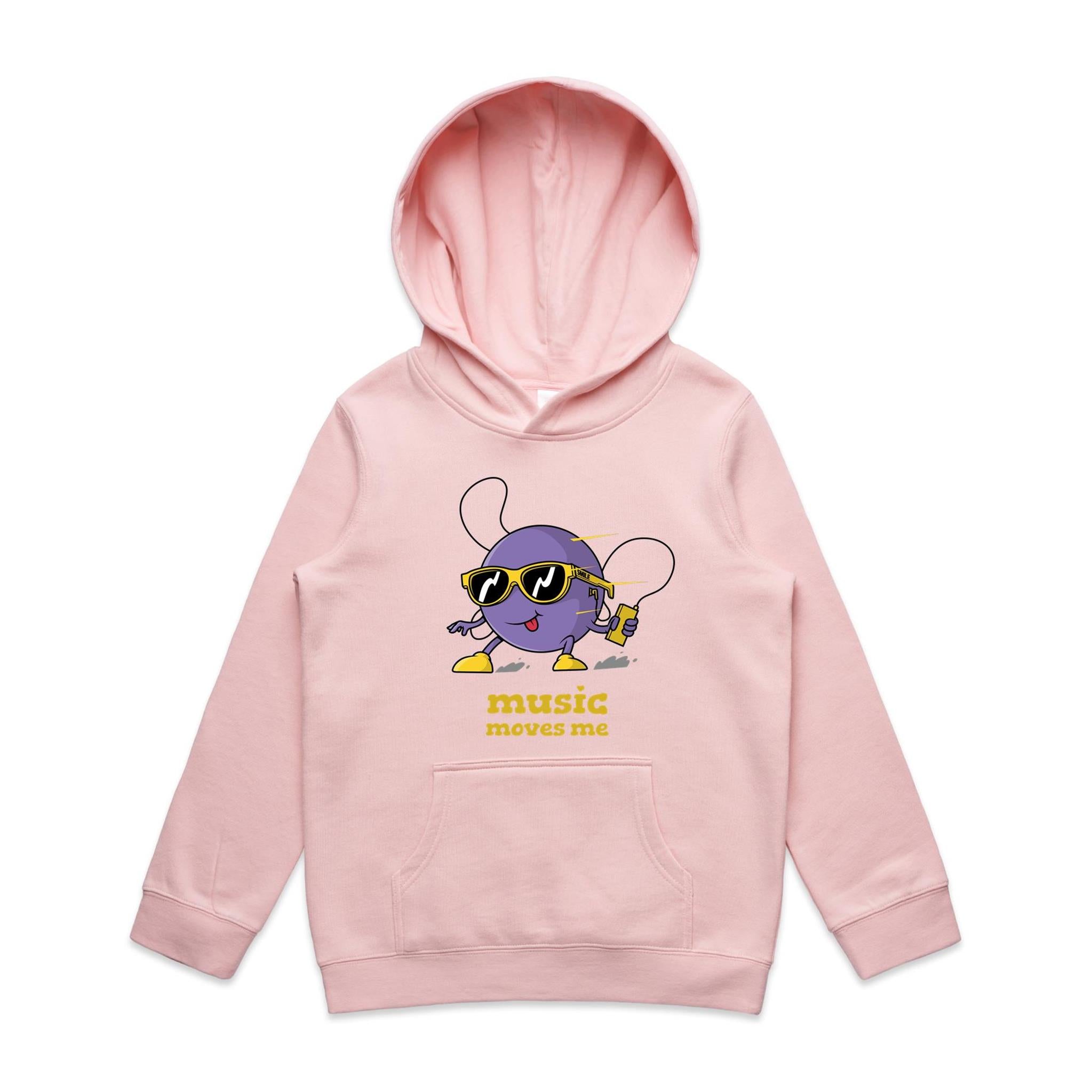 Music Moves Me - Kids Hoodie Pink Kids Hoodie Printed In Australia