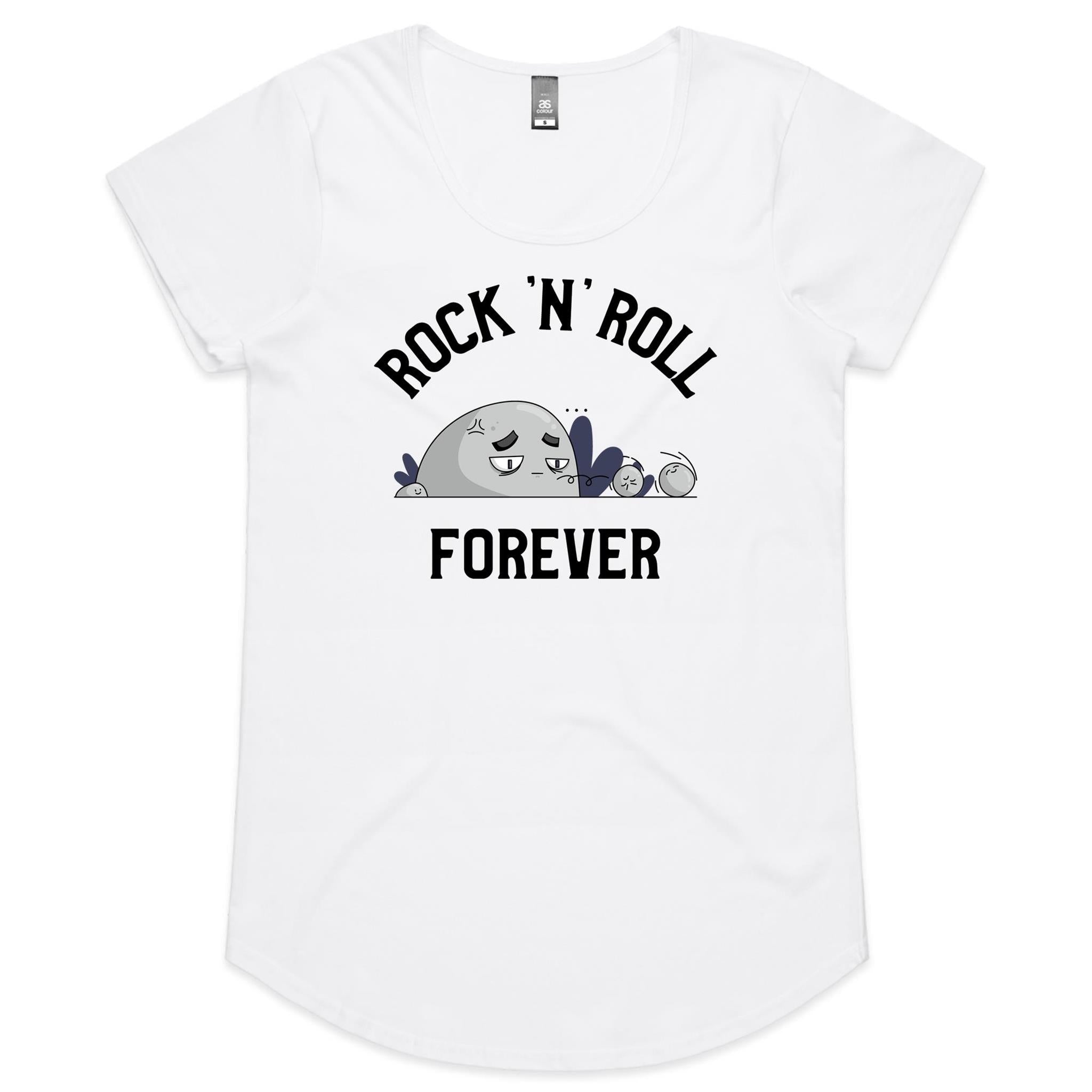 Rock And Roll Forever - Womens Scoop Neck T-Shirt White Womens Scoop Neck T-shirt Music Printed In Australia