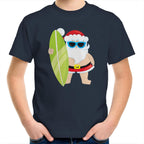 Surf Summer Santa - Kids Youth T-Shirt Navy Kids Christmas T-shirt Christmas Printed In Australia