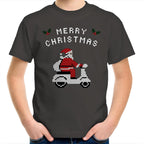 Scooter Santa - Kids Youth T-Shirt Charcoal Kids Christmas T-shirt Christmas Printed In Australia