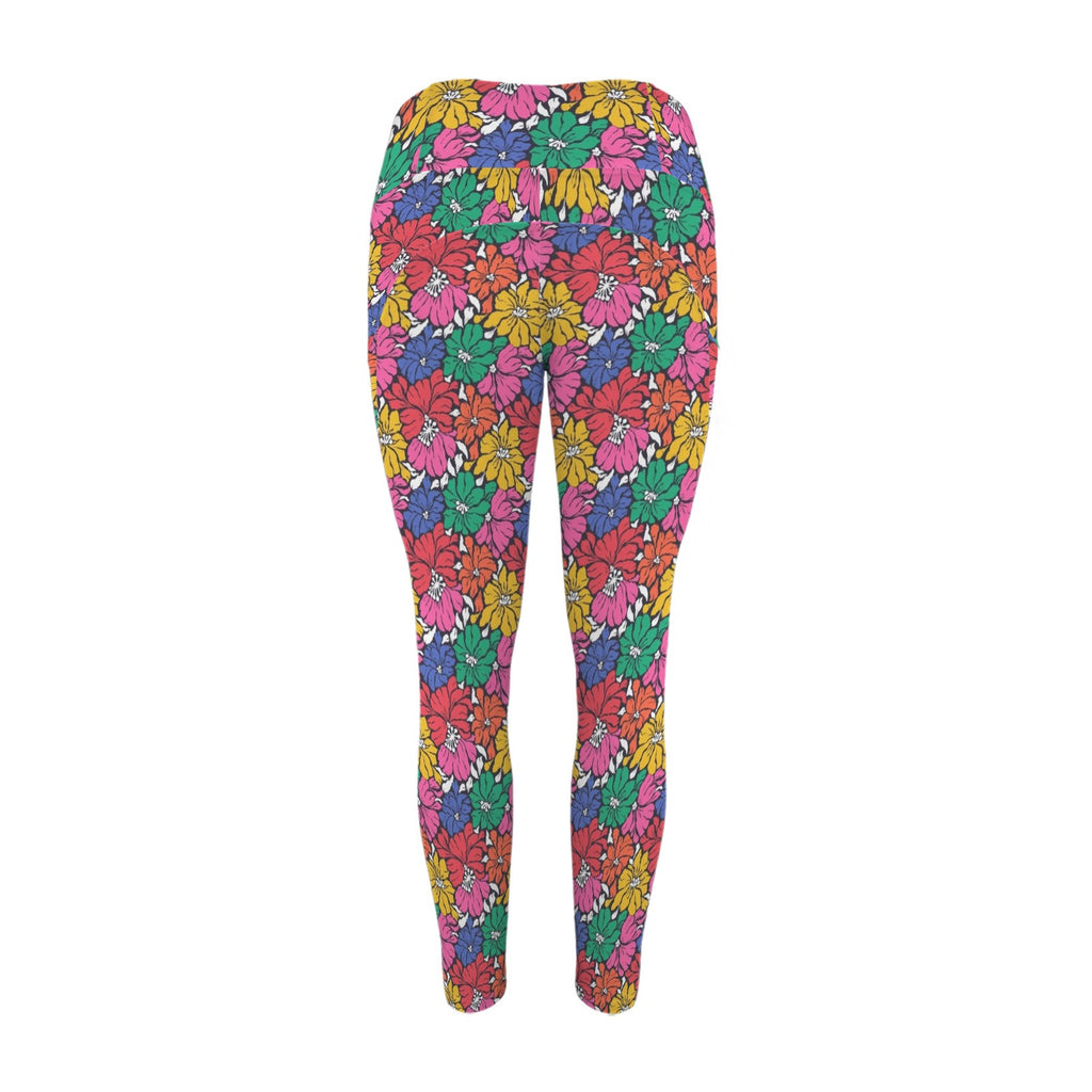 Bright And Bold Flowers Women's High Waist Pockets Yoga Leggings Women's High Waist Pockets Yoga Leggings Plants Printed Offshore Retro