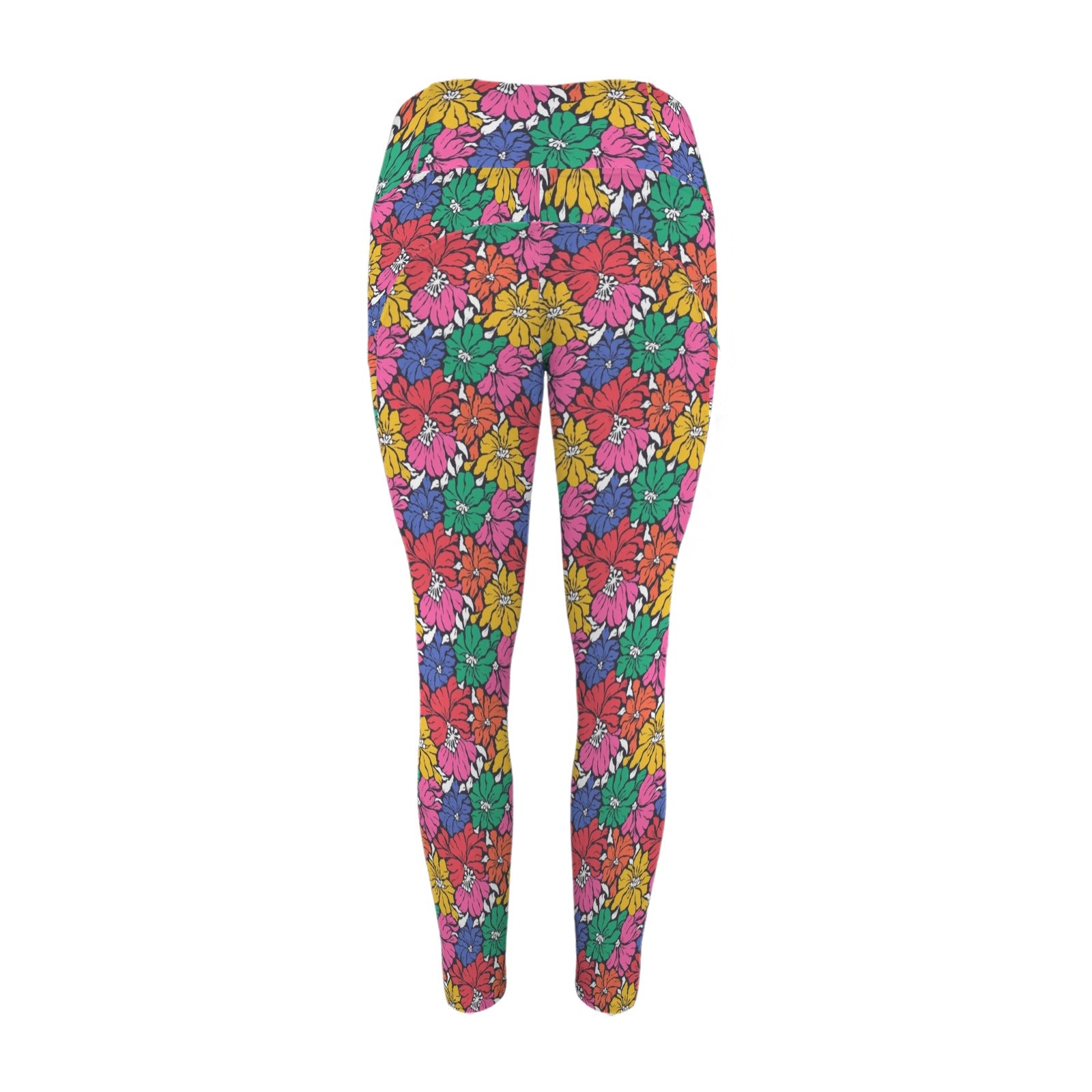 Bright And Bold Flowers Women's High Waist Pockets Yoga Leggings Women's High Waist Pockets Yoga Leggings Plants Printed Offshore Retro