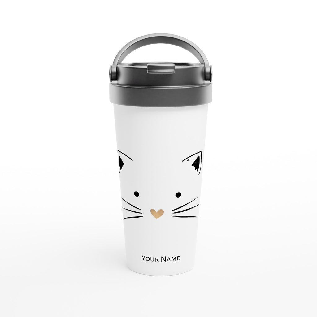 Personalised - Cat Gold Heart Nose - White 15oz Stainless Steel Travel Mug Default Title Personalised Travel Mug animal customise Globally Fulfilled personalise
