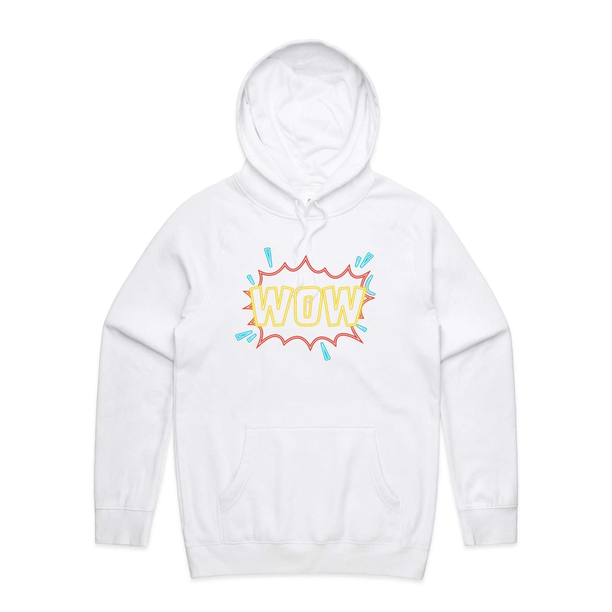 Wow, Comic Book - Mens Hoodie White Mens Hoodie comic Printed In Australia