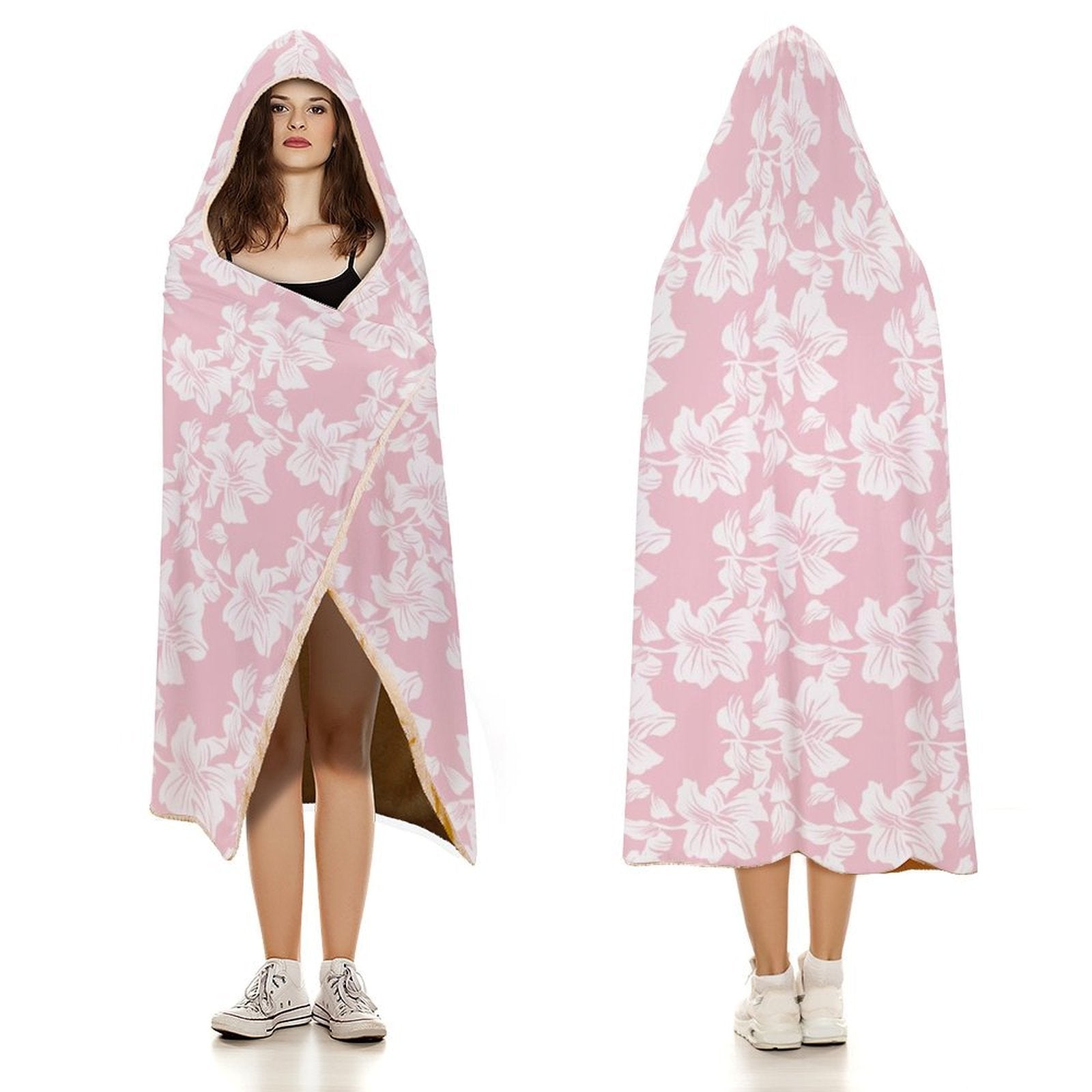 Pink Hawaiian Floral Kids Hooded Blanket 100cm x 130cm Kids Hooded Blanket Plants Printed Offshore