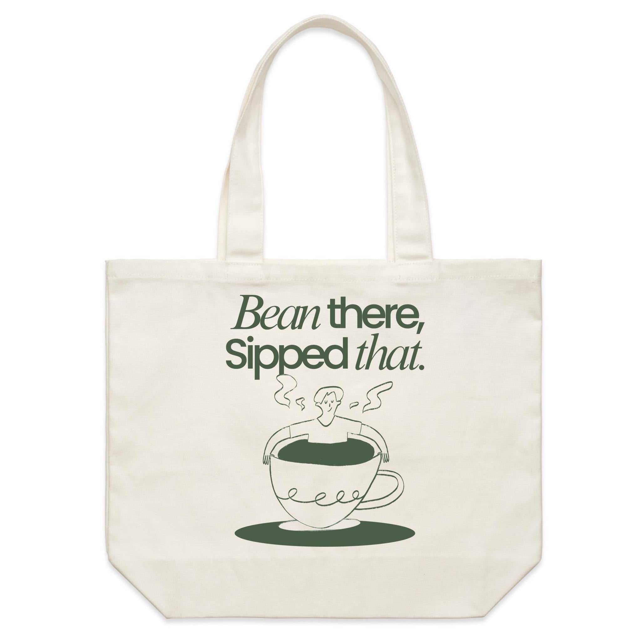 Bean There, Sipped That, Coffee - Shoulder Canvas Tote Bag Default Title Large Tote Bag Coffee Printed In Australia