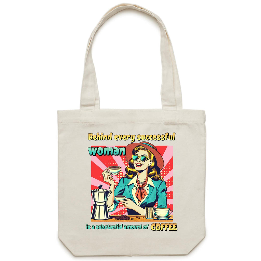 Retro Coffee Woman Canvas Tote Bag Cream One Size Tote Bag Coffee Printed In Australia Retro
