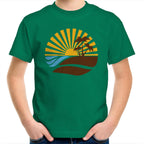 Retro Sunset - Kids Youth T-Shirt Kelly Green Kids Youth T-shirt Printed In Australia Retro Summer
