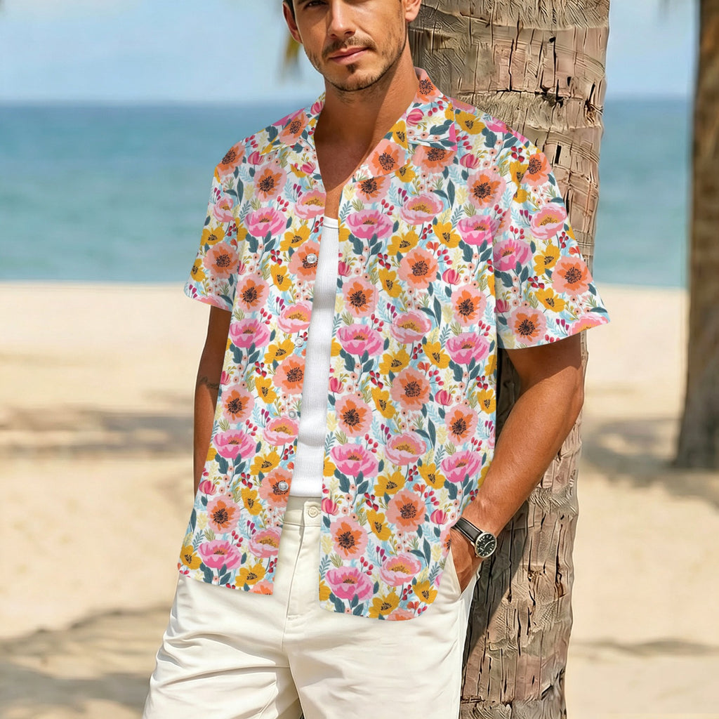 Bright And Colourful Flowers Men's Crinkle Hawaiian Shirt