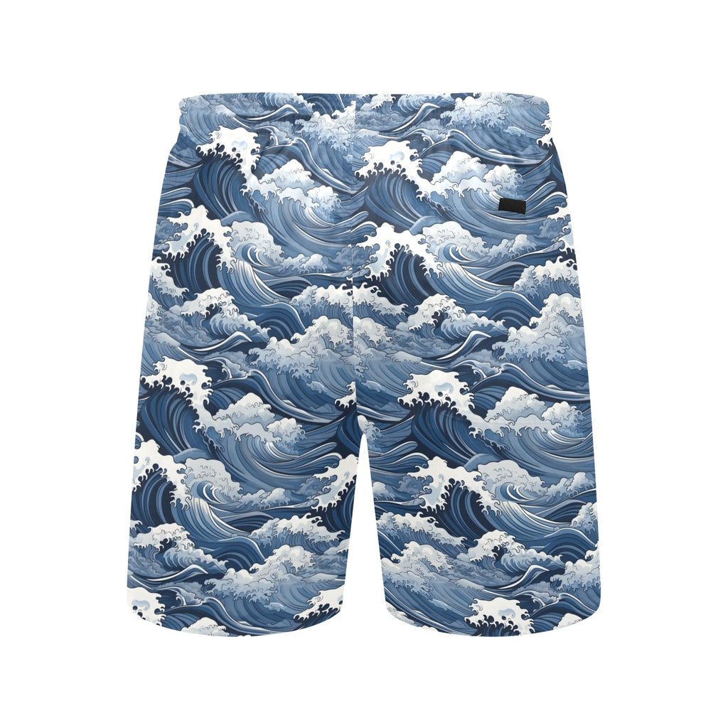 Japanese Waves Men's Mid-Length Beach Shorts Men's Mid-Length Beach Shorts Ocean Printed Offshore