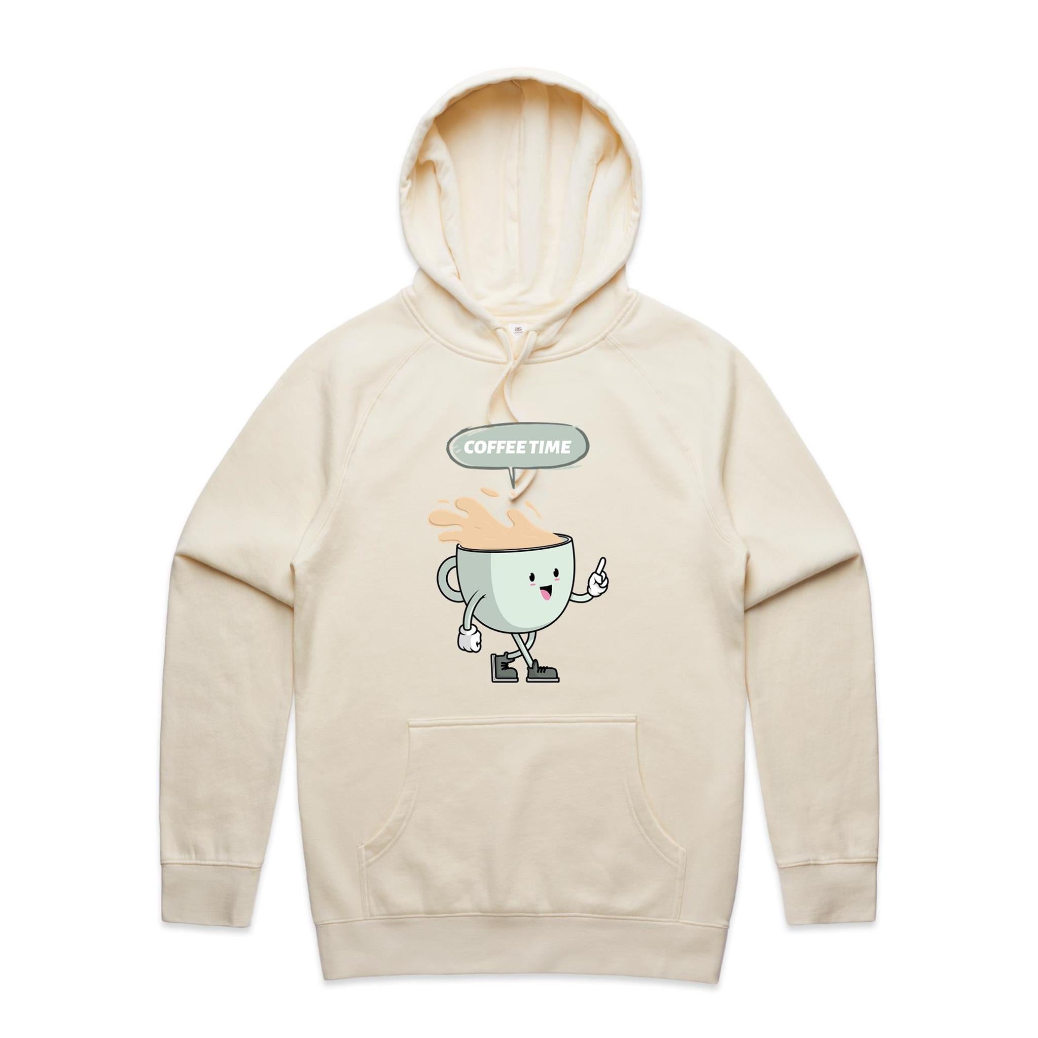 Coffee Time - Mens Hoodie Ecru Mens Hoodie Coffee Printed In Australia