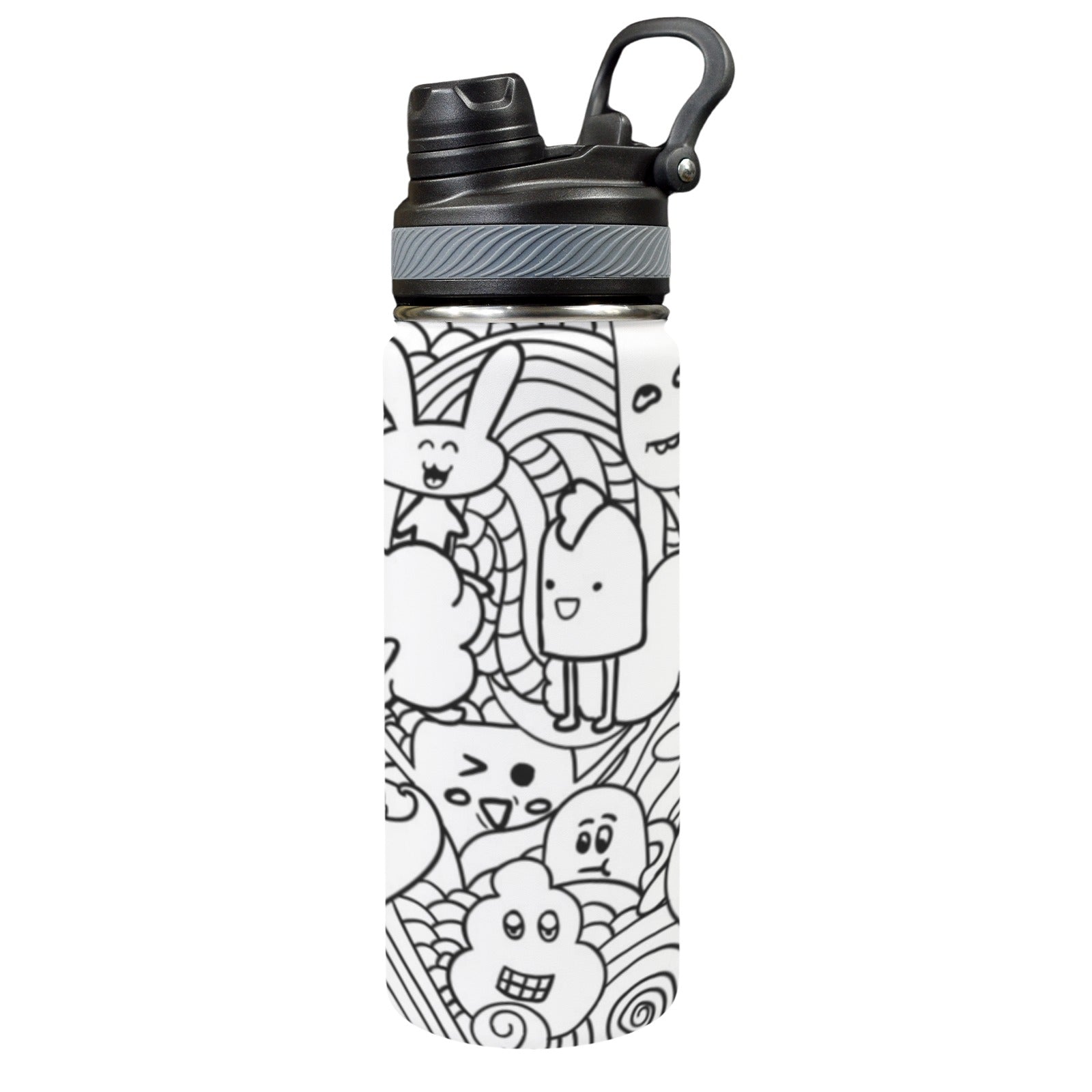 Black And White Creatures - Insulated Water Bottle with Dual-Use Lid (18oz) One Size Insulated Water Bottle with Dual-Use Lid (18oz) Printed Offshore Sci Fi