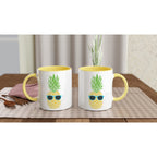 Pineapple With Sunglasses - White 11oz Ceramic Mug with Colour Inside Colour 11oz Mug Food Funny Globally Fulfilled