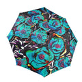 Flower It Blue - Semi-Automatic Foldable Umbrella (Model U12) One Size Semi-Automatic Foldable Umbrella (U12)