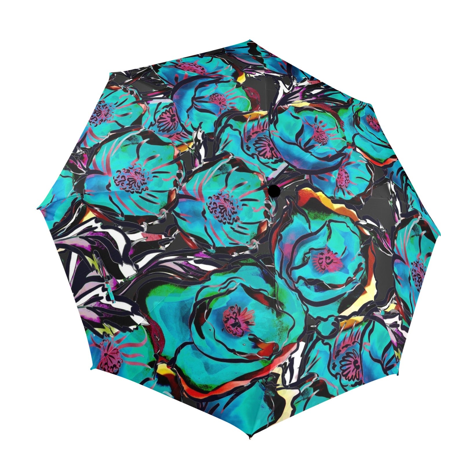 Flower It Blue - Semi-Automatic Foldable Umbrella (Model U12) One Size Semi-Automatic Foldable Umbrella (U12)